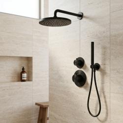 Aquanello Eterna Inbyggnadstermostatisk Duschset Matt Svart 20 cm Regndusch och Handdusch ET-S-SET3-1-10
